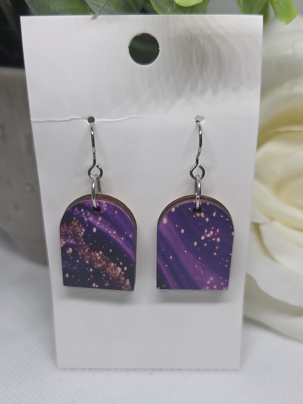 Purple Galaxy Arch Drop Earrings